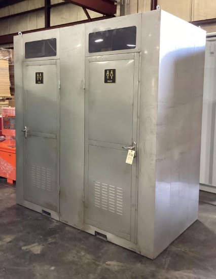 New Unused Stainless Steel Double Restroom, Toilet And Sink, Plumbed and Wired, Fork Pockets