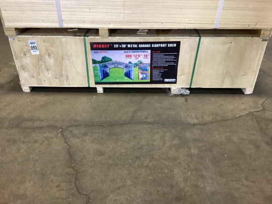 (Inv.85) New Unused Diggit 20' x 30' Model MSC2030F Metal Garage Carport with Enclosed Side Walls