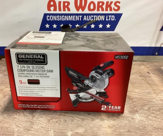 New Unused General Model MS3002- 7 1/4" Sliding Compound Miter Saw