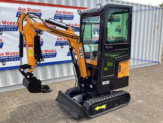 New Unused Miva Model VA13C Mini Excavator, Enclosed Cab, Aux. Hydraulics, 13.5 Hp Gas Engine