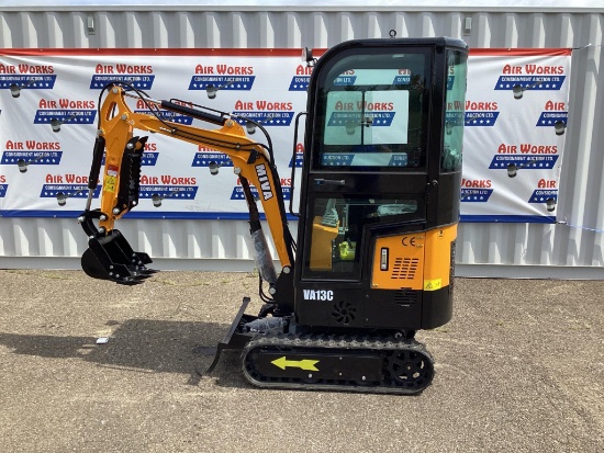 New Unused Miva Model VA13C Mini Excavator, Enclosed Cab, Aux. Hydraulics, 13.5 Hp Gas Engine