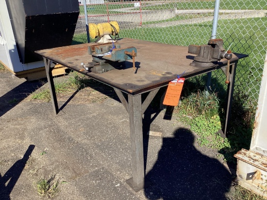 52" x 73" x 32" High Heavy Duty Steel Work Bench With 2 Vises and Double End Bench Grinder
