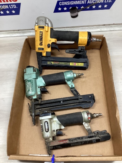 Box Lot 3 Air Tools, Dewalt Finish Stapler, Hitachi Stapler, Surfbounder 9610 Stapler