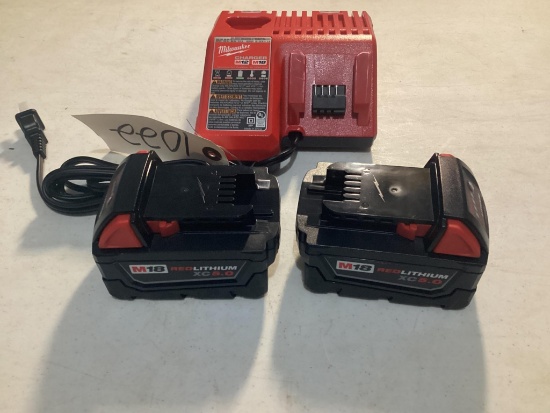 New Unused Milwaukee M18/M12 Charger and 2 M18 XC5 Batteries