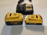 New Unused Dewalt Model DCB1104 Charger and 2 Lithium-Ion Batteries, 1- 5 ah and 1- 2 ah Battery