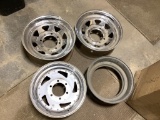 4 Trailer Rims, 2 - 16.5 x 6.75 / 1 - 15 x 7 and 1 unknown