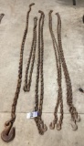 5 Chains, 1 - 10' with 1 Hook, 2- 20' with Hooks, 1 - 20' With 1 Hook, 1 - 12' with 2 Hooks