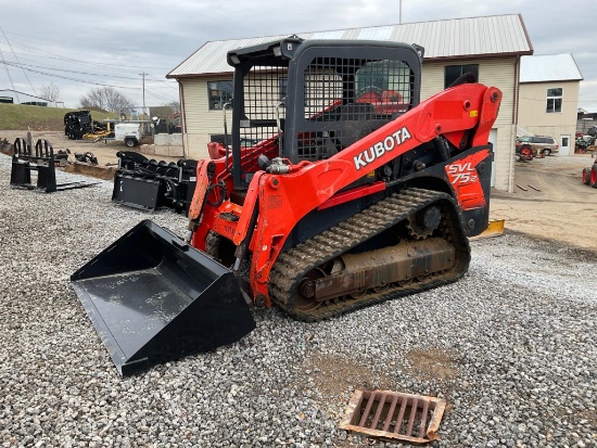 (Inv.51057) 2017 Kubota SVL 75-2 Tracked skid Loader, 72" Bucket, 2520 Hours, 2 Speed, High Flow