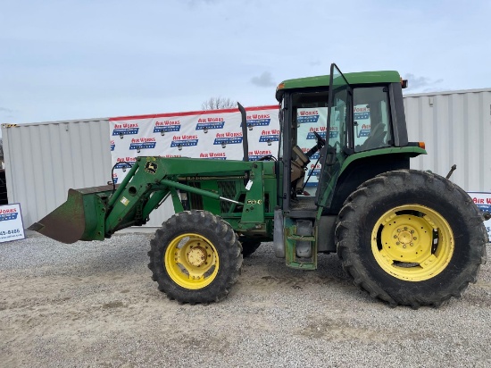1996 John Deere 6200 Tractor w/ 620 loader, encl. cab and bucket, 12,014 hrs., SN# L06200M185382
