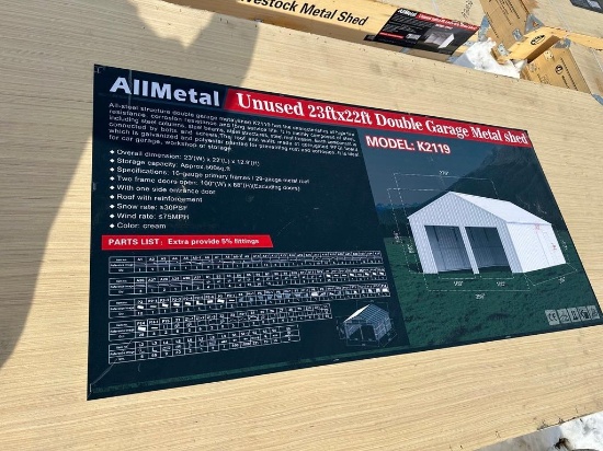 Unused 23ftx22ft Double Garage Metal shell