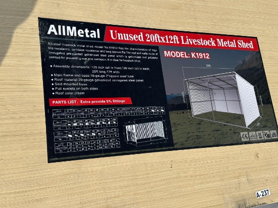Unused 20ftx12ft Livestock Metal Shed