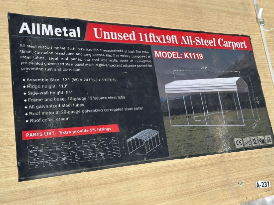 Unused 11ft x19ft All-Steel Carport