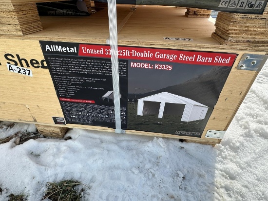 Unused 33 ft. x 25 ft. Double garage steel barn shed