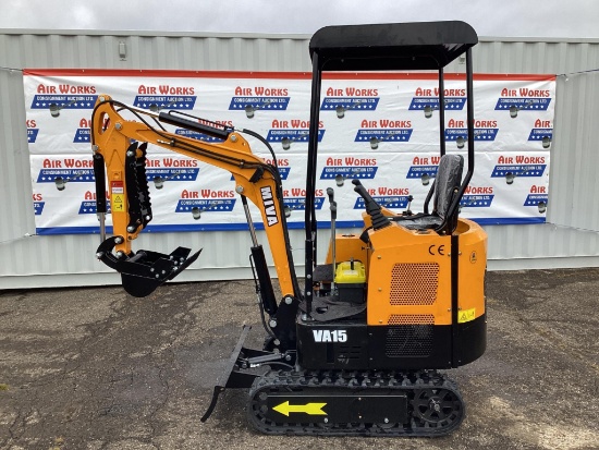 New Unused MIVA Model VA15 Mini Excavator, 16" Bucket, Dozer Blade, Joystick Controls, Aux. Hyd.
