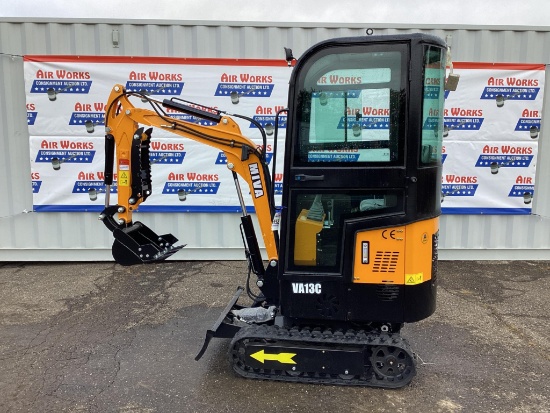 New Unused Miva Model VA13C Mini Excavator, Enclosed Cab, Aux. Hydraulics, 13.5 Hp Gas Engine