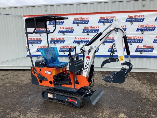 New Unused MIVA Model VA08 Mini Excavator, 13.5 Hp Gas Engine, Dozer Blade, Manual Thumb