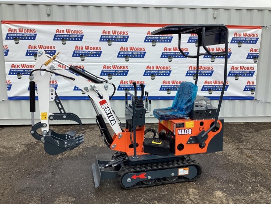 New Unused MIVA Model VA08 Mini Excavator, 13.5 Hp Gas Engine, Dozer Blade, Manual Thumb