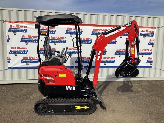 New Unused MIVA Model VA18 Mini Excavator, Kubota Diesel Engine, 16" Bucket, Dozer Blade, Aux. Hyd.