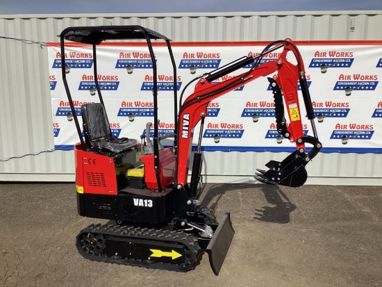 New Unused MIVA Model VA13 Mini Excavator, 13.5 Hp Gas Engine, Dozer Blade, 16" Bucket, Aux Hyd.
