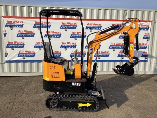 New Unused MIVA Model VA13 Mini Excavator, 13.5 Hp Gas Engine, Dozer Blade, 16" Bucket, Aux Hyd.