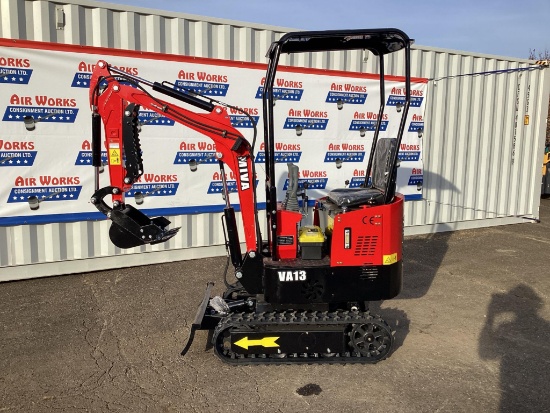 New Unused MIVA Model VA13 Mini Excavator, 13.5 Hp Gas Engine, Dozer Blade, 16" Bucket, Aux Hyd.