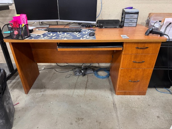 Wooden Office Desk with Computer and Contents .
