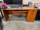 Wooden Office Desk with Computer and Contents .