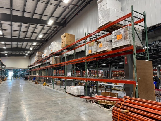 11 Sections Pallet Racking 42''x 12'' Beams x16' High, Wire Tear Drop Decking