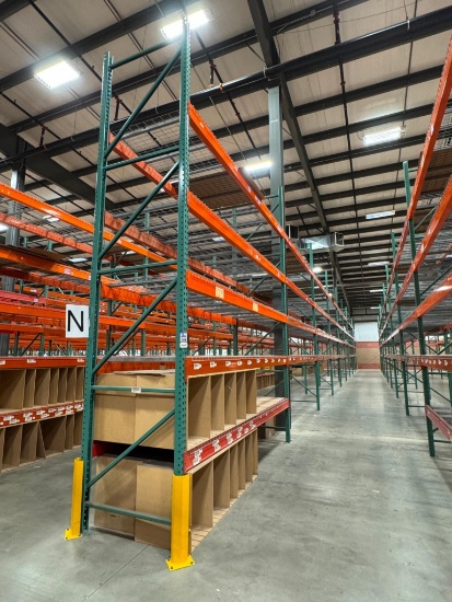 9 Sections Pallet Racking 42" Wide x 12' Beams x 16' high, Wire Tear Drop Decking