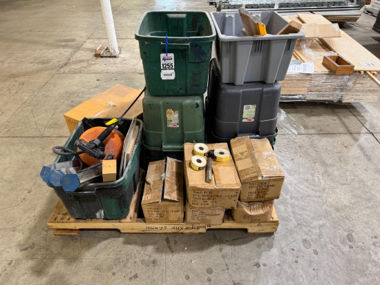 Pallet Lot Rubbermaid Totes, Mug Wraps, 5 Boxes Black Hooks