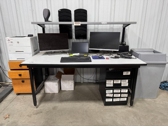 Dehnco 33''x68'' Desk with 2 Drawer File Cabinet and Brother Printer