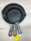 3- Griswold Cast Iron Small Block Skillets, nos. 5,6,8