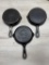 3- No. 3 Cast Iron Skillets, Wapak, Favorite Piquaware and Griswold large block