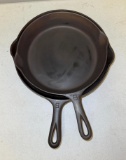 2- Griswold Large Block Cast Iron Skillets, no. 8 and 9