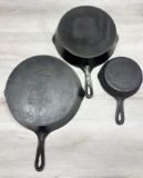 3- Wapak Cast Iron Skillets, No. 3, 8 and 9. 8 and 9 have heat rings,
