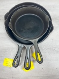 3- Griswold Large Block Skillets, nos. 6,8,9, 9 has heat ring