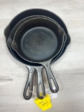 3- Griswold Cast Iron Small Block Skillets, nos. 5,6,8