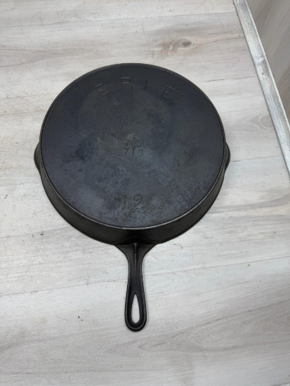Erie no. 12 Cast Iron Skillet w/ heat ring, slight wobble to skillet
