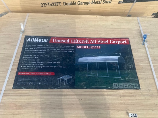 (Inv.43377) New Unused All Metal 11 x 19 Metal Car Port