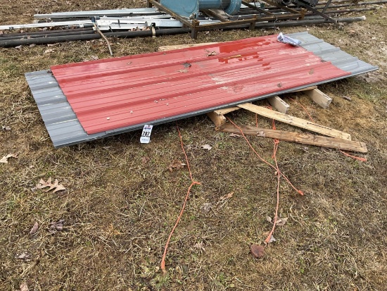 Red And Gray Steel Roofing Panels, Red Panels Are 92" Long, Gray Panels Are 116" Long