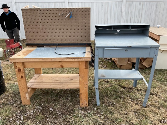 Workbench With Power Outlet Strip, Metal Table