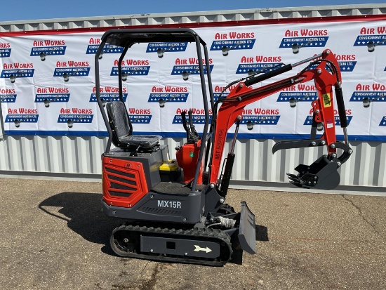 New Unused AGT Model MX15R Mini Excavator, 13.5 Hp Gas Engine, Blade, Bucket, Pilot Controls