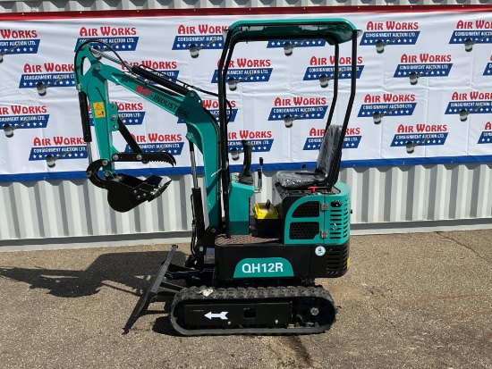 New Unused AGT Model QH12R Mini Excavator, Rubber Tracks, 13.5 Hp gas Engine, Manual Thumb, Blade