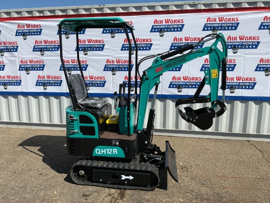 New Unused AGT Model QH12R Mini Excavator, Rubber Tracks, 13.5 Hp gas Engine, Manual Thumb, Blade