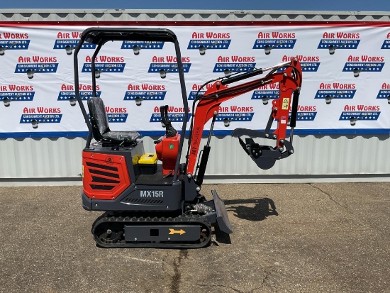 New Unused 2025 AGT Model MX15R Mini Excavator, 13.5 Hp Gas Engine, Rubber Tracks, Blade, Aux. Hyd.