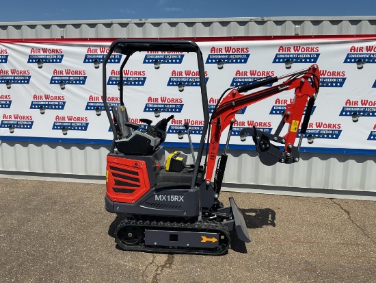 New Unused AGT Model MX15R Mini Excavator, 13.5 Hp Gas Engine, Blade, Bucket, Pilot Controls