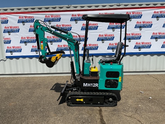 New Unused 2025 AGT Model MH12R Mini Excavator, 13.5 Hp Gas Engine, Rubber Tracks, Blade, Aux. Hyd.