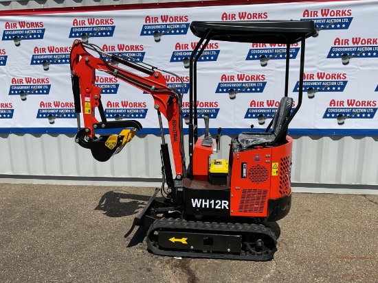New Unused 2025 AGT Model WH12R Mini Excavator, 15 Hp Gas Engine, Rubber Tracks, Blade, Aux. Hyd.