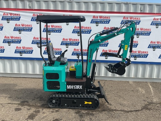 New Unused AGT Model MH12RX Mini Excavator, Bucket, Blade, Manual Thumb, 13.5 Hp Gas Engine