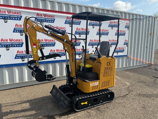 New Unused AGT Model H15R Mini Excavator, Blade Manual Thumb, 13.5 Hp Gas Engine, Pilot Controls